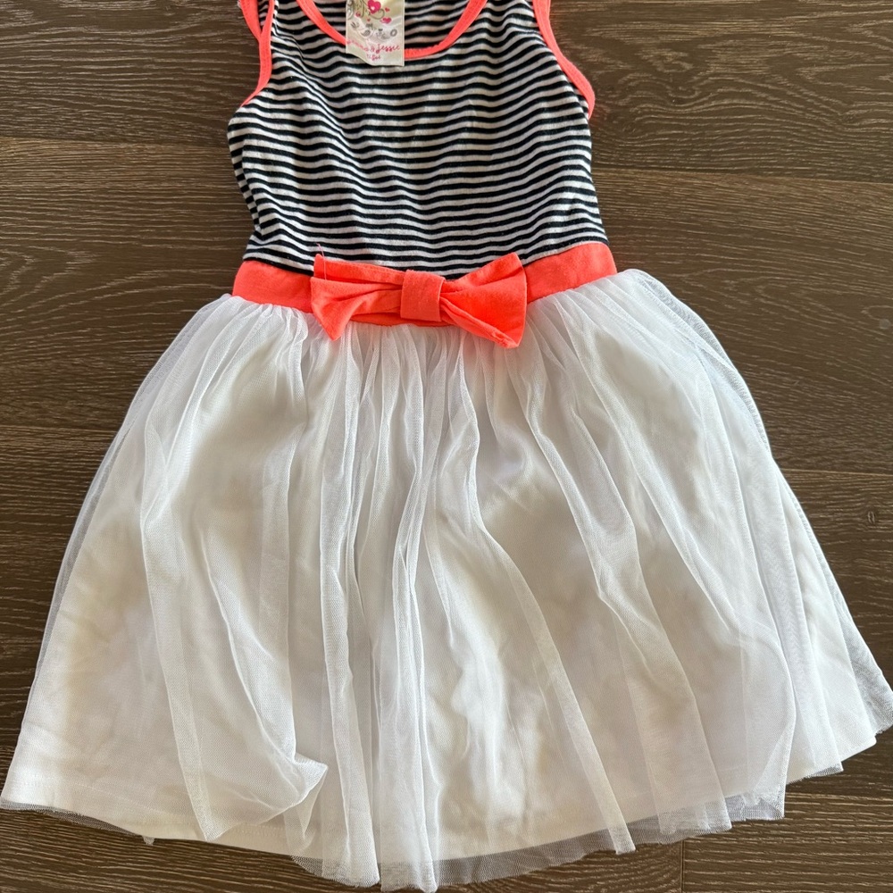 Chic Striped Dress with Coral Bow